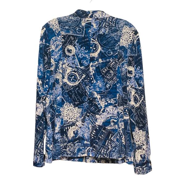 WEEKENDS By CHICO'S Zip Front Jacket Top Size 1 (M /8) Blue Print Band Collar - Picture 7 of 7